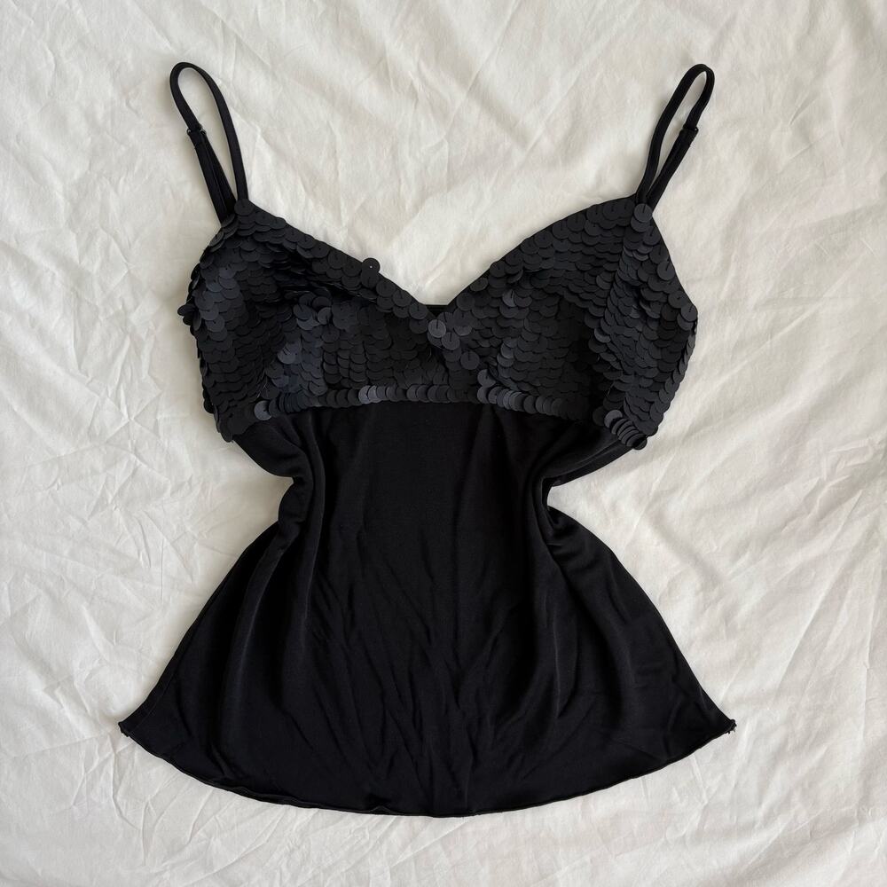 Silk Sequin Cami Bebe Y2K Party Top - Size L